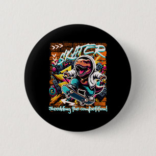 Skater Shredding The Competition! Kids Funny T-rex 6 Cm Round Badge