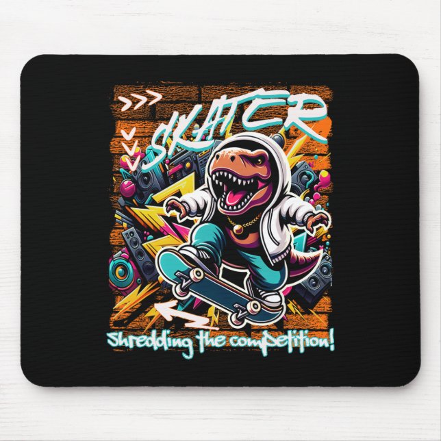 Skater Shredding The Competition! Kids Funny T-rex Mouse Pad (Front)