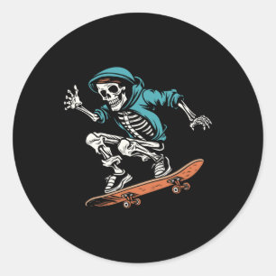 Skater Skeleton Halloween Skateboarder Men1 Classic Round Sticker