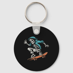 Skater Skeleton Halloween Skateboarder Men Key Ring