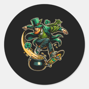 Skater St Patricks Day Skateboarding Leprechaun Sk Classic Round Sticker