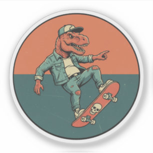 Skater T-Rex in Denim - Cool Retro Dinosaur
