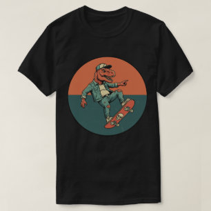 Skater T-Rex in Denim - Cool Retro Dinosaur T-Shirt