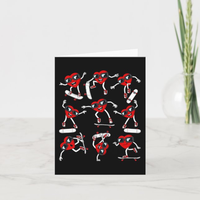 Skater Valentines Day Heart Riding Skateboards Boy Card (Front)