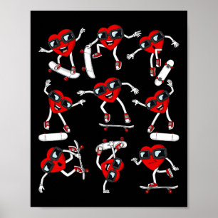 Skater Valentines Day Heart Riding Skateboards Boy Poster