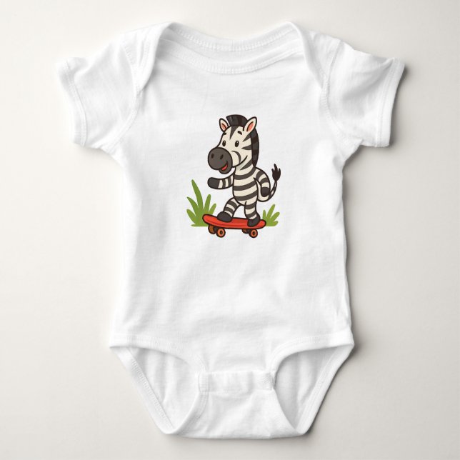 Skater Zebra Baby Tee Jungle Cool on Wheels! (Front)