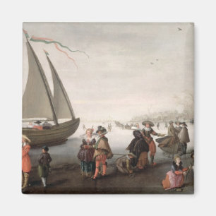 Skaters and a golf party on the ice magnet
