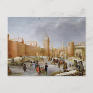 Skaters and Kolf Players Outside City of Kampen Postcard