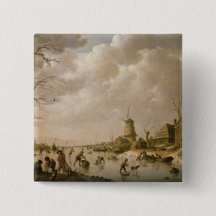 Skaters on a Frozen Canal, 1779 15 Cm Square Badge