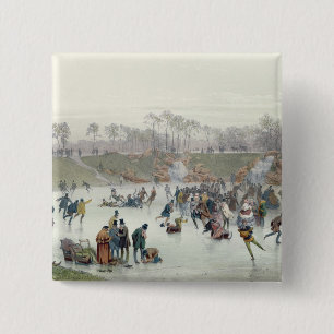 Skaters on the Lake at Bois de Boulogne 15 Cm Square Badge