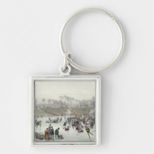 Skaters on the Lake at Bois de Boulogne Key Ring