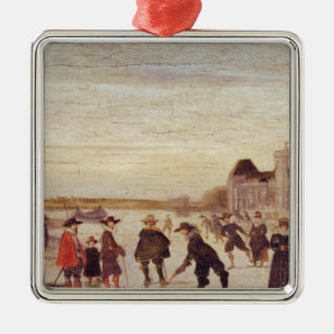 Skaters on the Seine in 1608 Metal Ornament