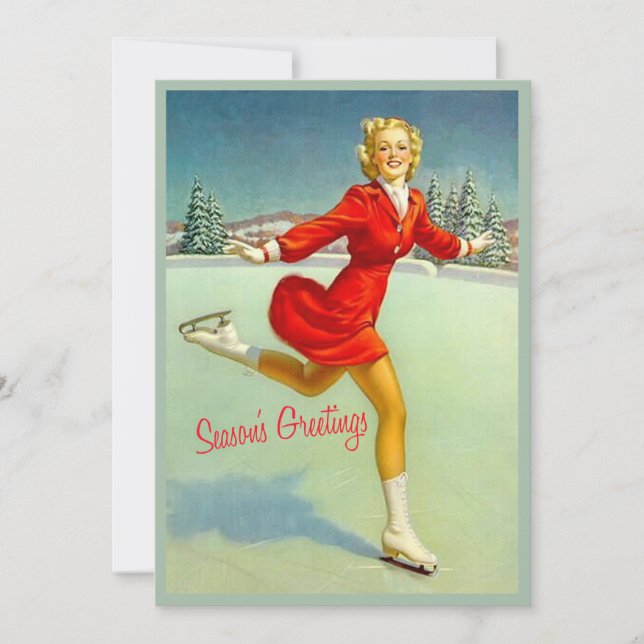 Skaters Waltz Retro Christmas Card Custom Vintage (Front)