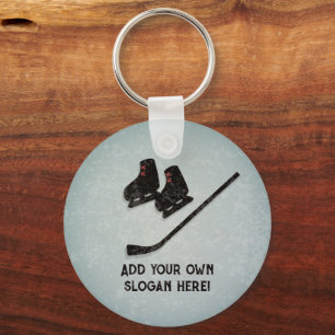 Skates and Hockey Stick for Ice, your own text Key Ring