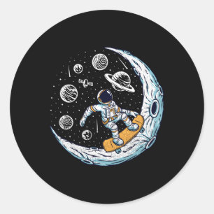 Skating Astronaut Moon Skater Skateboard Classic Round Sticker