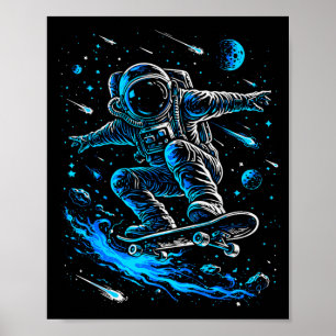 Skating Astronaut Skateboard Galaxy Planets Mens Poster