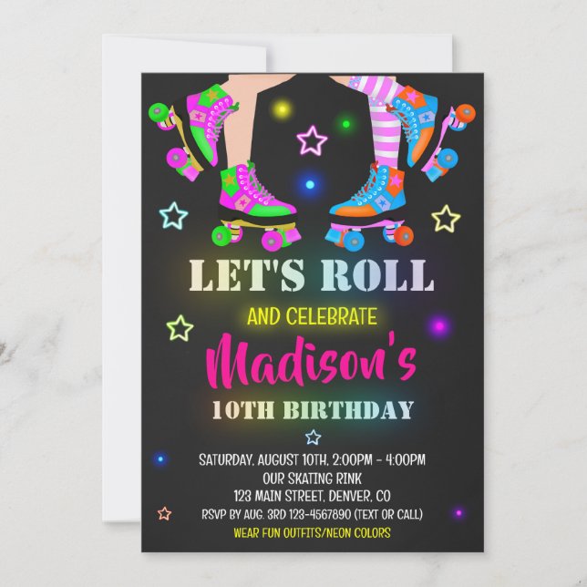 Skating birthday invitation Roller party invite (Front)