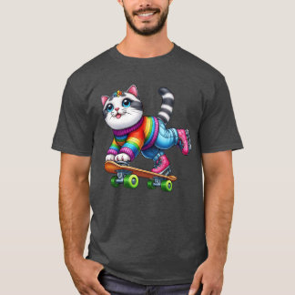 Skating cat Funny skater cat family T-Shirt