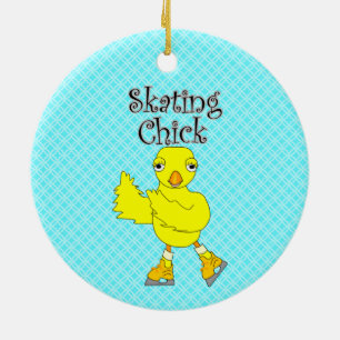 Skating Chick Text Ceramic Ornament