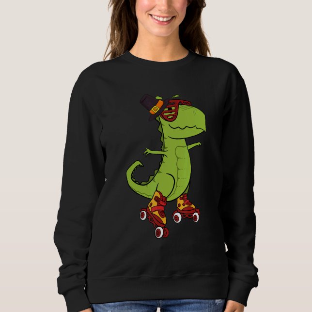 Skating Dinosaur Thanksgiving Day Cool Rex Roller  Sweatshirt (Front)