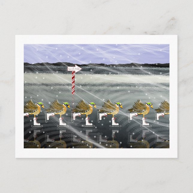 Skating Ducks for Christmas Holiday Postcard (Front)
