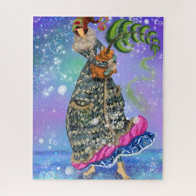 Skating Girl with Christmas Tree Winter Fairy Tale Jigsaw Puzzle (Vertical)