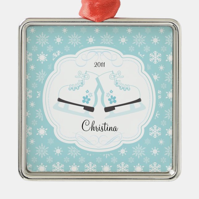 Skating Ice Skates Dated Christmas Ornament (Front)