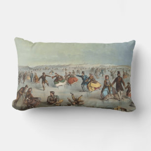 Skating in Central Park, New York Lumbar Cushion