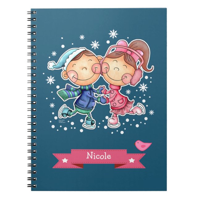 Skating Kids | Custom Name Christmas Gift  Notebook (Front)