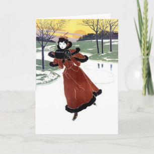 Skating on a river holiday card