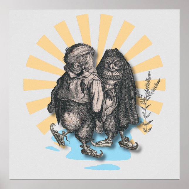 Skating Owls | Retro Style | Nostalgic Design Poster (Front)