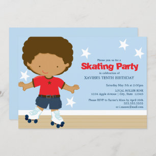 Skating Party   African American boy Invitation