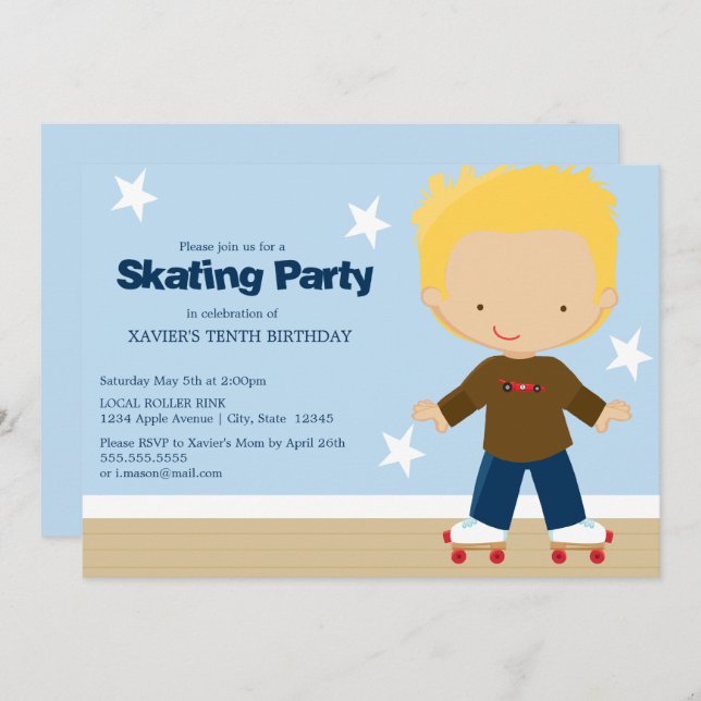 Skating Party | Blonde boy Invitation (Front/Back)
