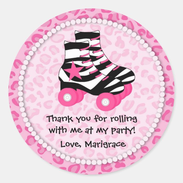 Skating Party Thank You Classic Round Sticker (Front)