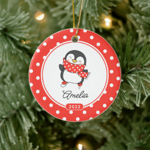 Skating Penguin Girls Christmas Ornament