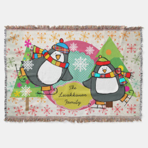 Skating Penguins and Snowflakes Holiday Throw