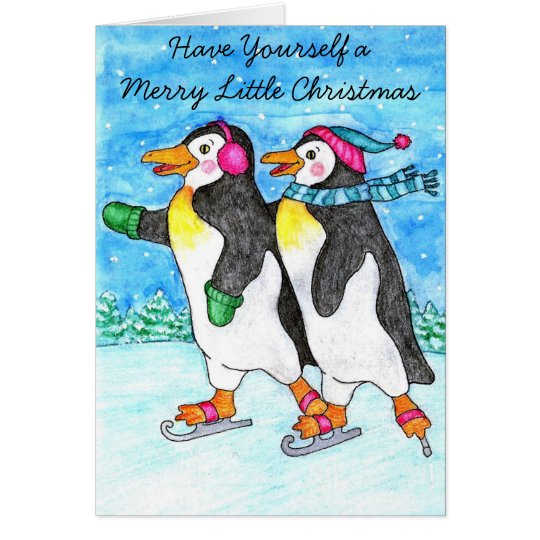 Skating Penguins Christmas Card