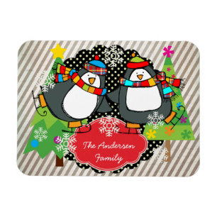 Skating Penguins Personalised Holiday Flexi Magnet