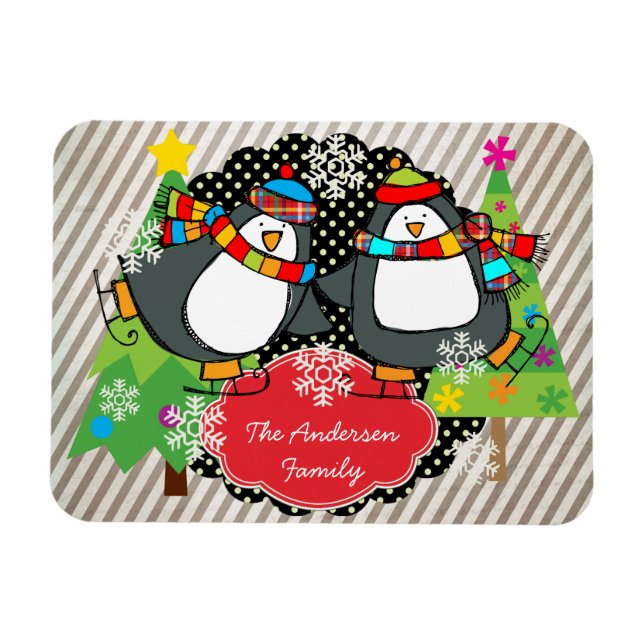 Skating Penguins Personalised Holiday Flexi Magnet (Horizontal)