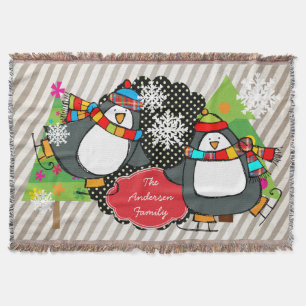 Skating Penguins Personalised Holiday Throw Blanket