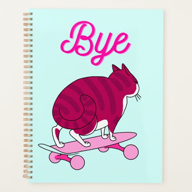 Skating Pink Cat With Funny Text Planner (Front)