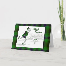Skating Plaid Frog New Years Card