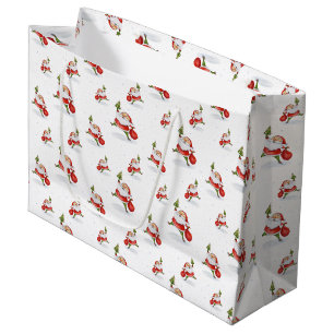 Skating Santa Cute Christmas Watercolor Pattern Large Gift Bag