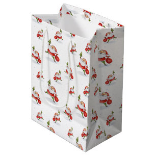 Skating Santa Cute Christmas Watercolor Pattern Me Medium Gift Bag