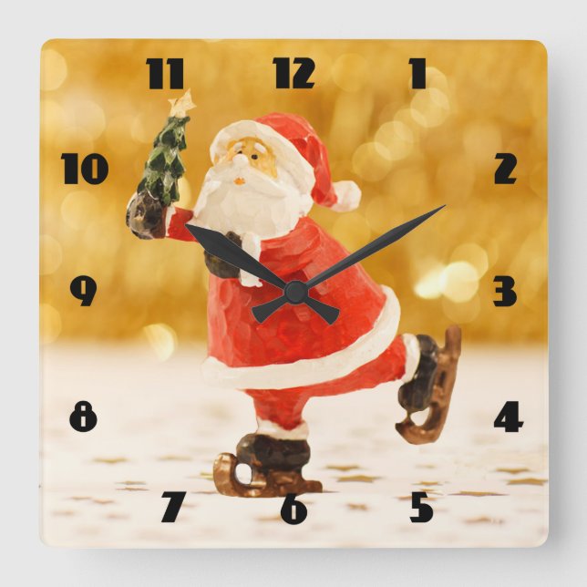 Skating Santa Square Wall Clock (Front)