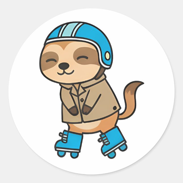 Skating Sloth Classic Round Sticker (Front)