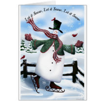 Skating Snowman Christmas Greeting Card