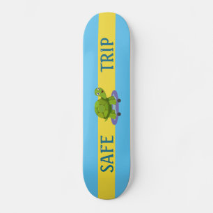 Skating turtle & calligraphy on turquoise & yellow skateboard