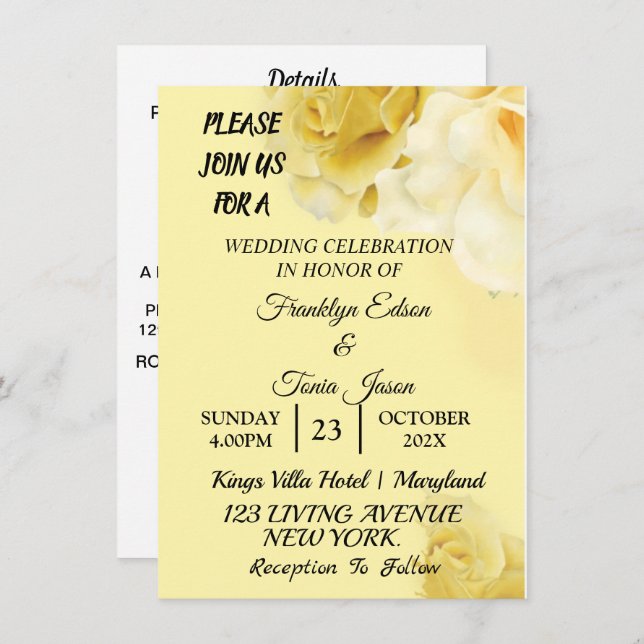 Skaymarts | Romantic Yellow Botanical Wedding Invi Invitation (Front/Back)