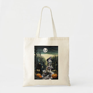 Skele Girl And Her Pup In Moonlight Tote Bag